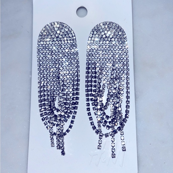 H&M Jewelry - H&M Long Rhinestone Earrings silver NWT